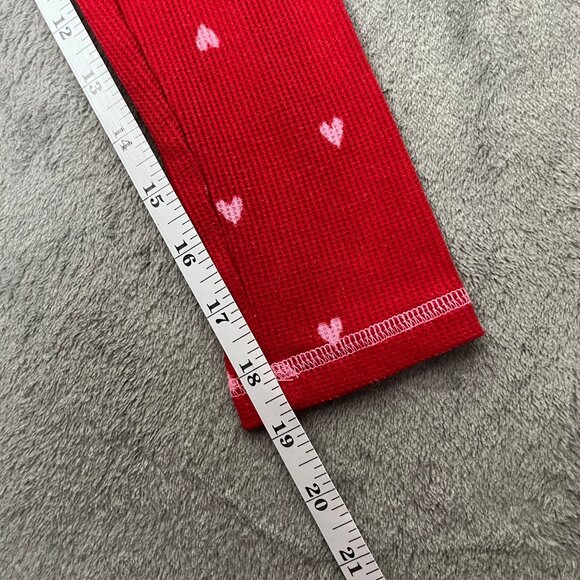 Laura Ashley Heart Print Pajama Set Women’s M Red Waffle Knit Y2K Cozy Valentine - Picture 8 of 16